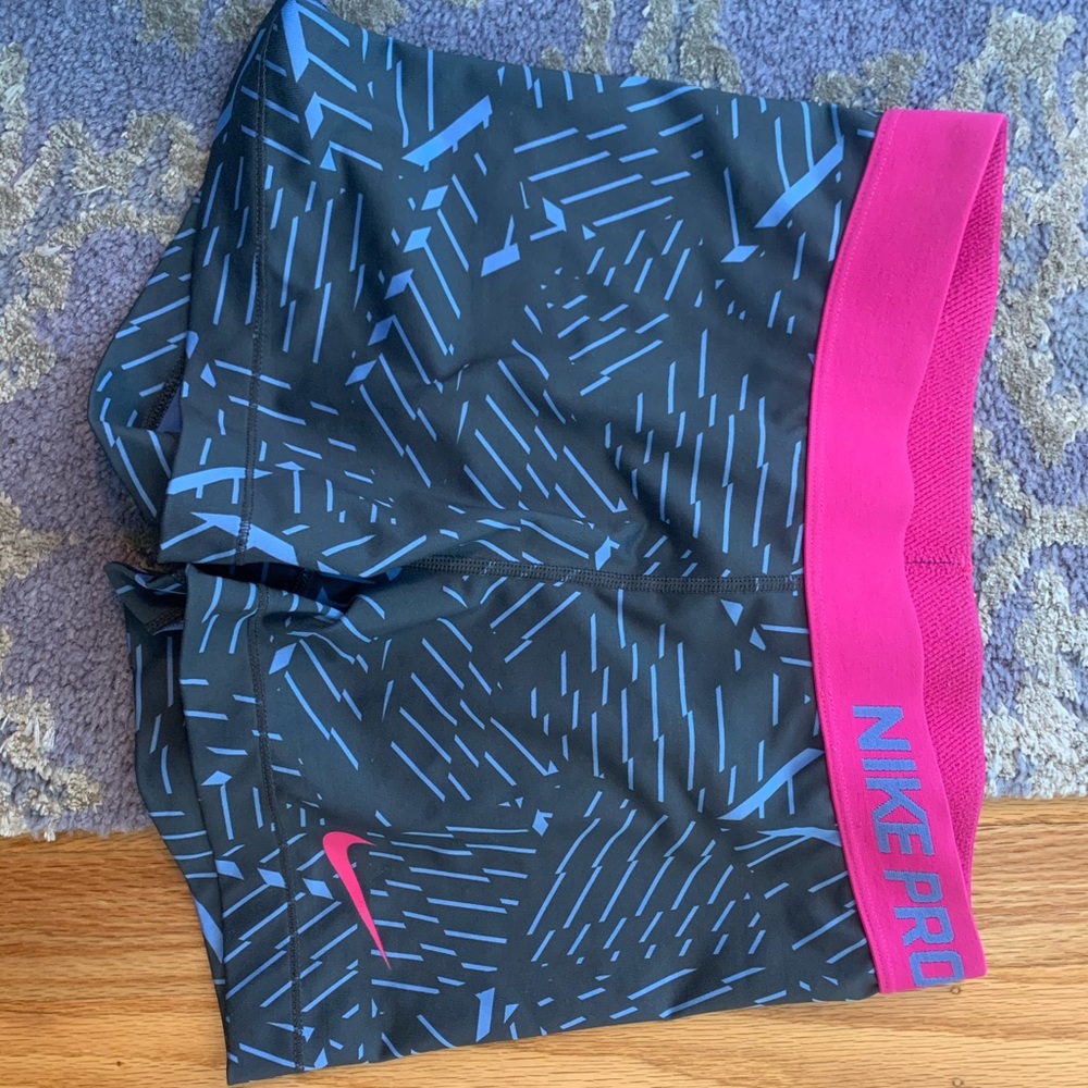 Nike Pro Patterned Hot Pink Band Blue Gray Shorts